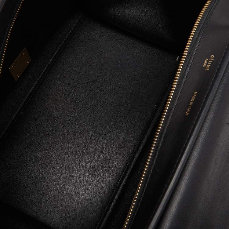 Pre Owned Celine Black Leather,Croc Embossed and Suede Large Trapeze Bag