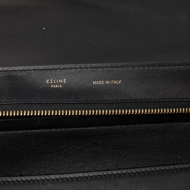 Pre Owned Celine Black Leather,Croc Embossed and Suede Large Trapeze Bag