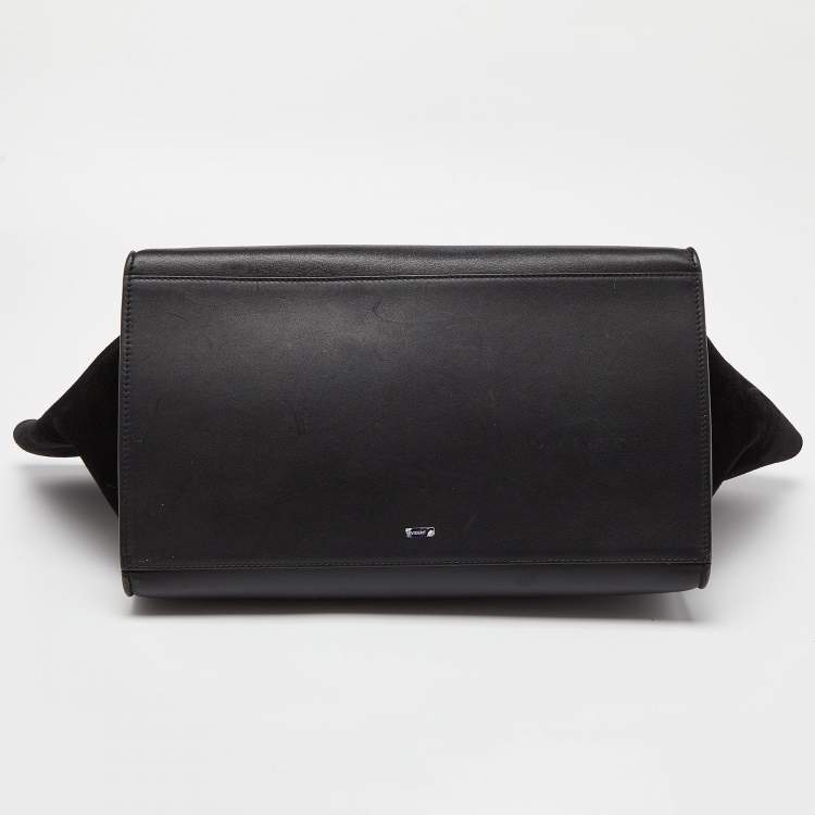 Pre Owned Celine Black Leather,Croc Embossed and Suede Large Trapeze Bag