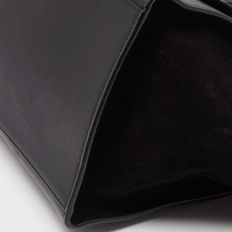 Pre Owned Celine Black Leather,Croc Embossed and Suede Large Trapeze Bag