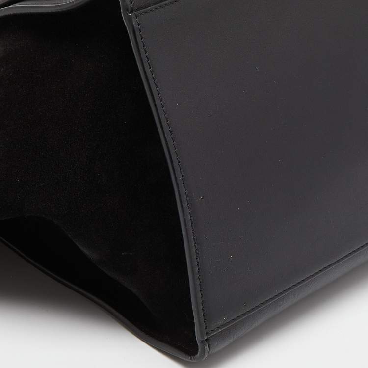Pre Owned Celine Black Leather,Croc Embossed and Suede Large Trapeze Bag