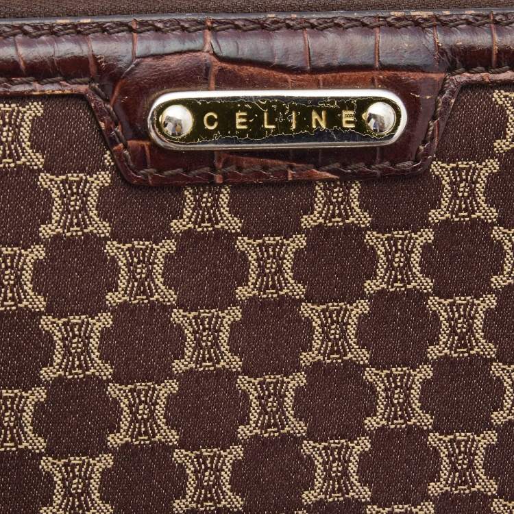 Pre Owned Celine Brown Macadam Canvas and Croc Embossed Leather Zip Around Continental Wallet
