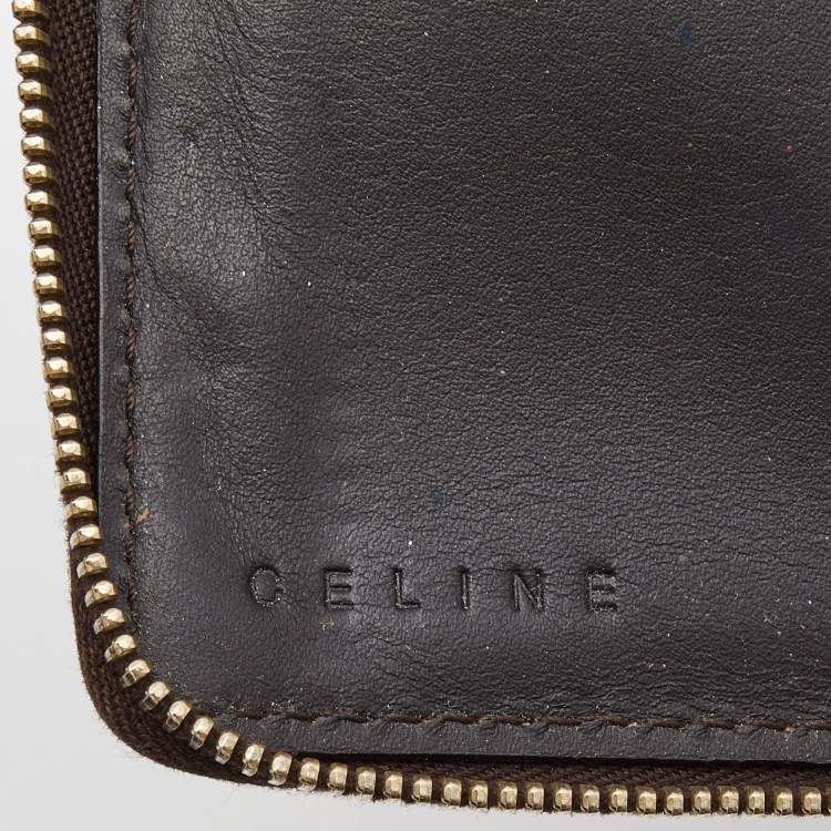 Pre Owned Celine Brown Macadam Canvas and Croc Embossed Leather Zip Around Continental Wallet