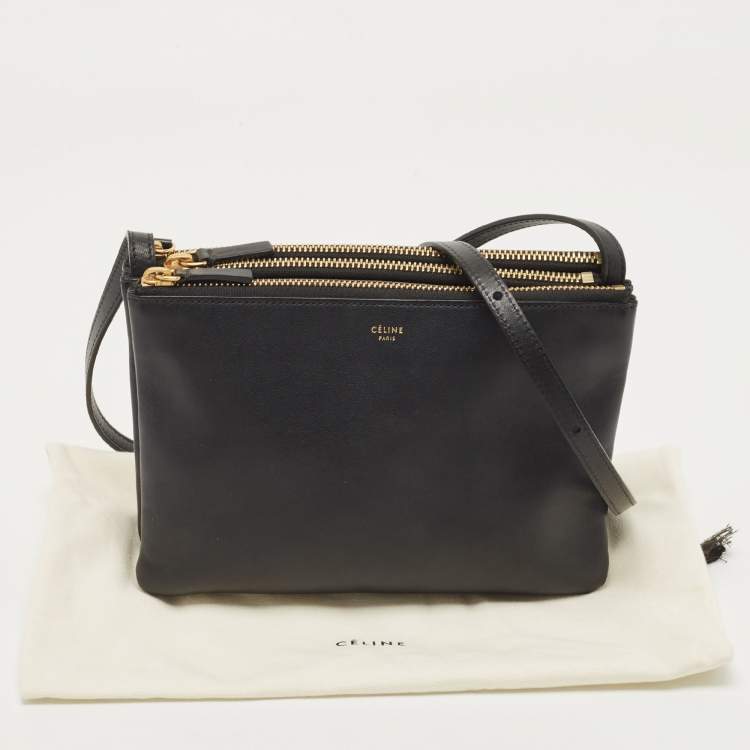 Pre Owned Celine Black Leather Small Trio Crossbody Bag