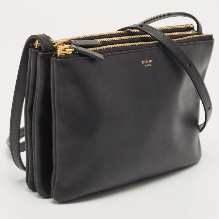 Pre Owned Celine Black Leather Small Trio Crossbody Bag