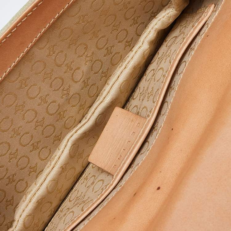 Pre Owned Celine Beige/Tan Macadam Suede and Leather Vintage Flap Bag