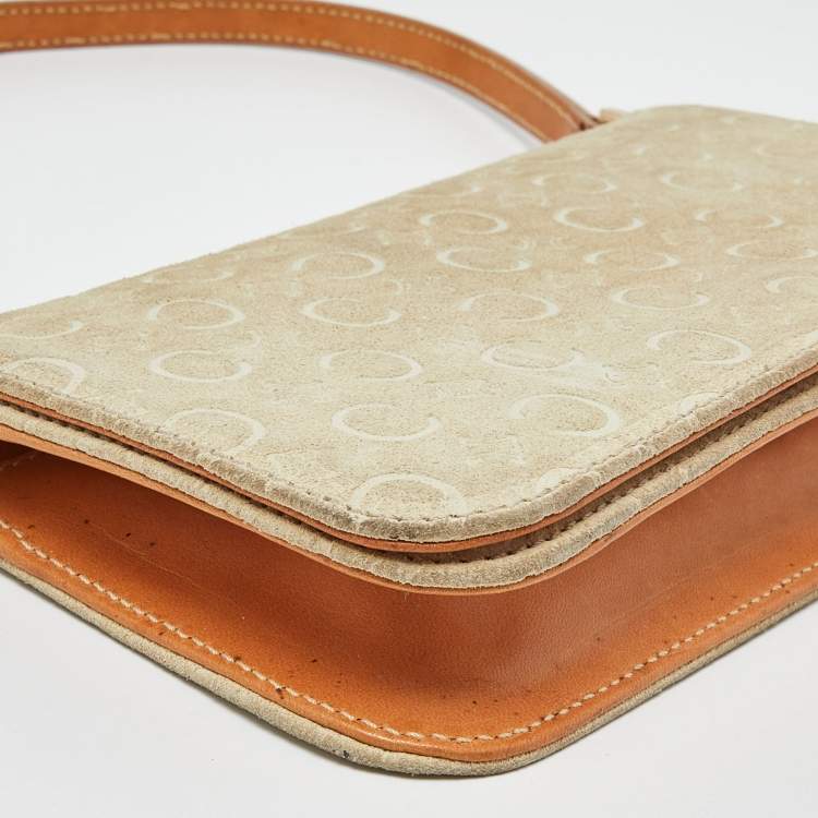Pre Owned Celine Beige/Tan Macadam Suede and Leather Vintage Flap Bag