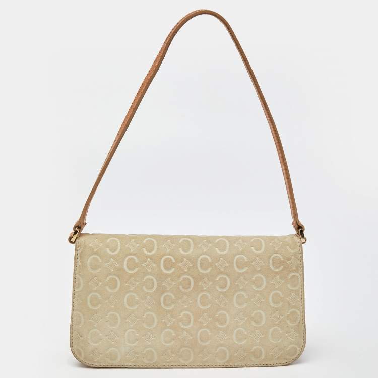 Pre Owned Celine Beige/Tan Macadam Suede and Leather Vintage Flap Bag