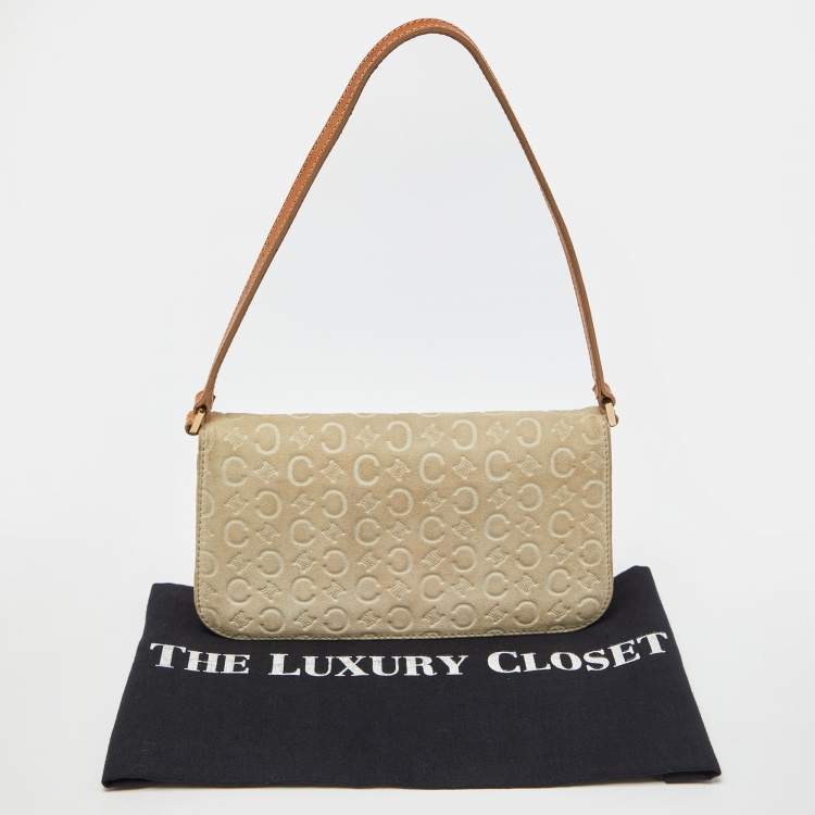 Pre Owned Celine Beige/Tan Macadam Suede and Leather Vintage Flap Bag