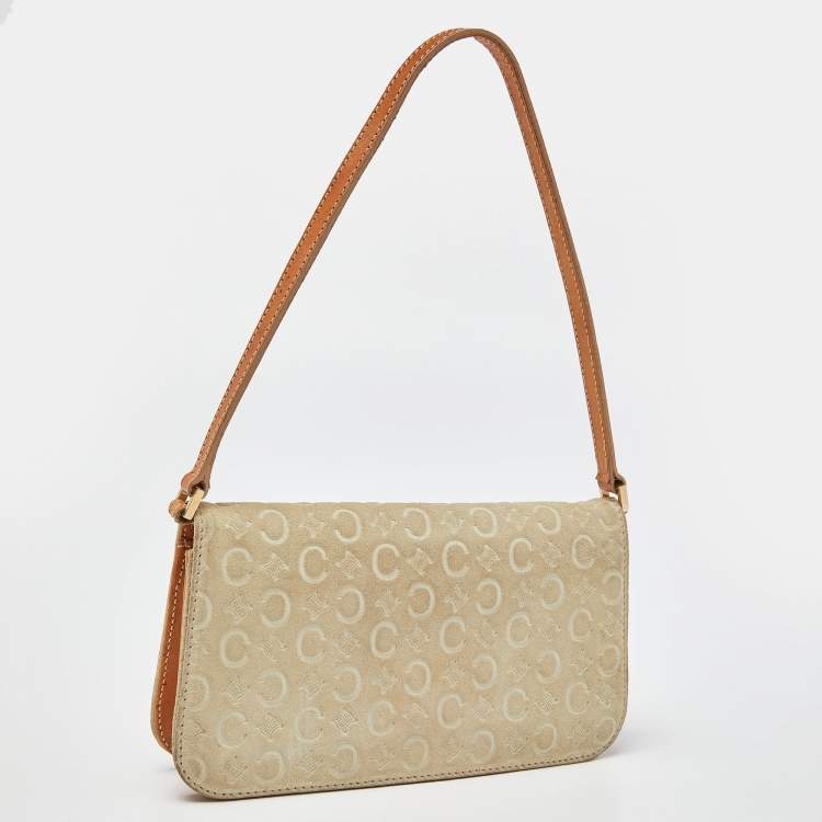 Pre Owned Celine Beige/Tan Macadam Suede and Leather Vintage Flap Bag