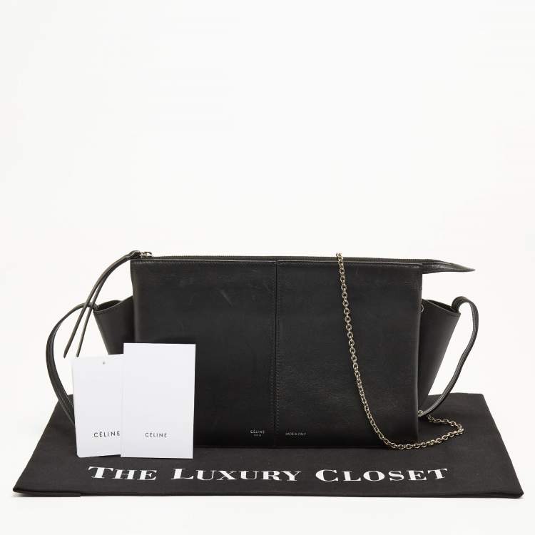 Pre Owned Celine Black Leather Trifold Chain Clutch