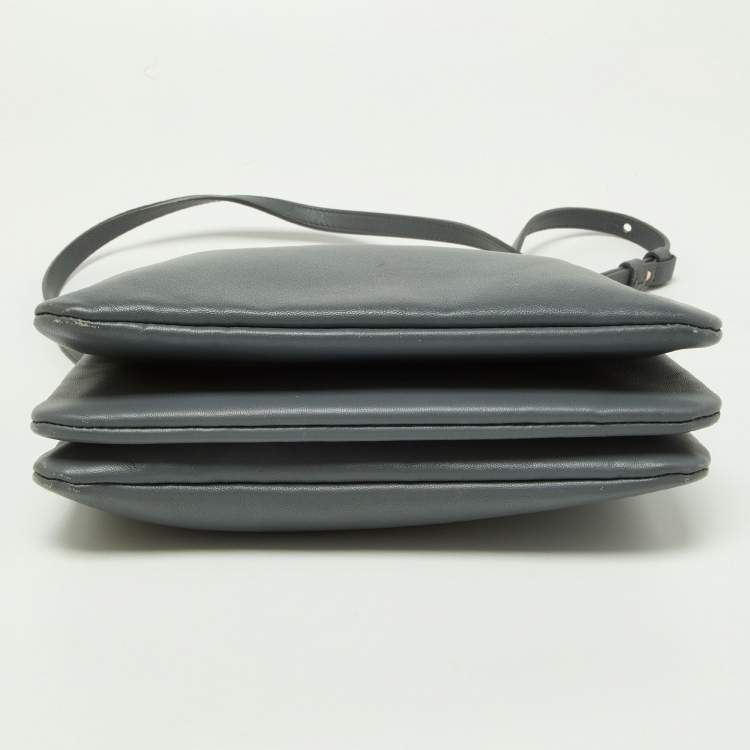 Pre Owned Celine Grey Leather Small Trio Crossbody Bag 