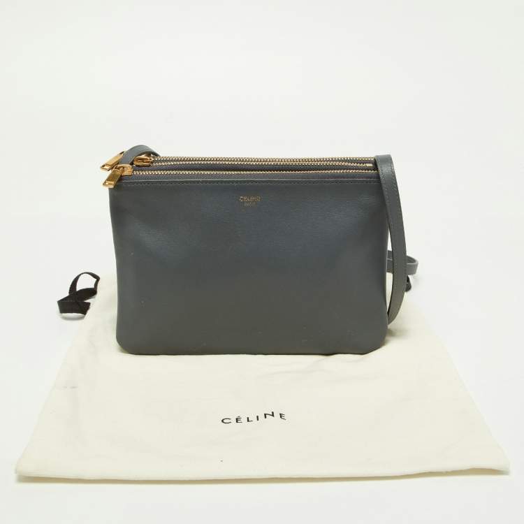 Pre Owned Celine Grey Leather Small Trio Crossbody Bag 