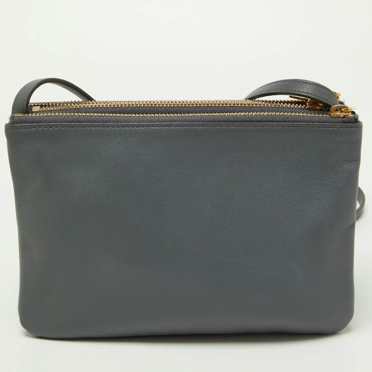 Pre Owned Celine Grey Leather Small Trio Crossbody Bag 