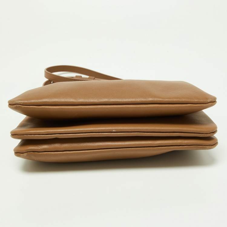 Pre Owned Celine Beige Leather Small Trio Crossbody Bag 