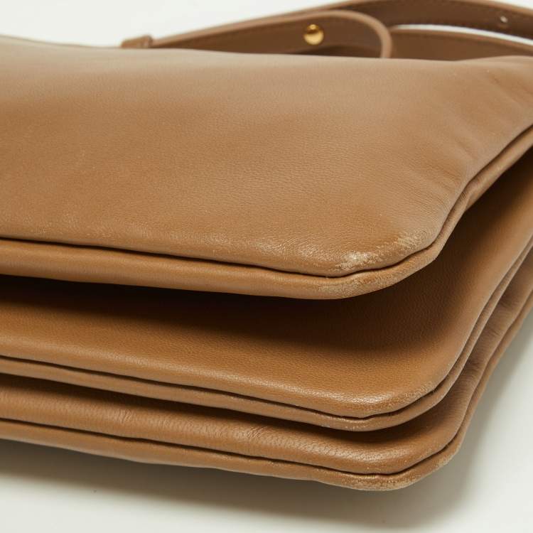Pre Owned Celine Beige Leather Small Trio Crossbody Bag 