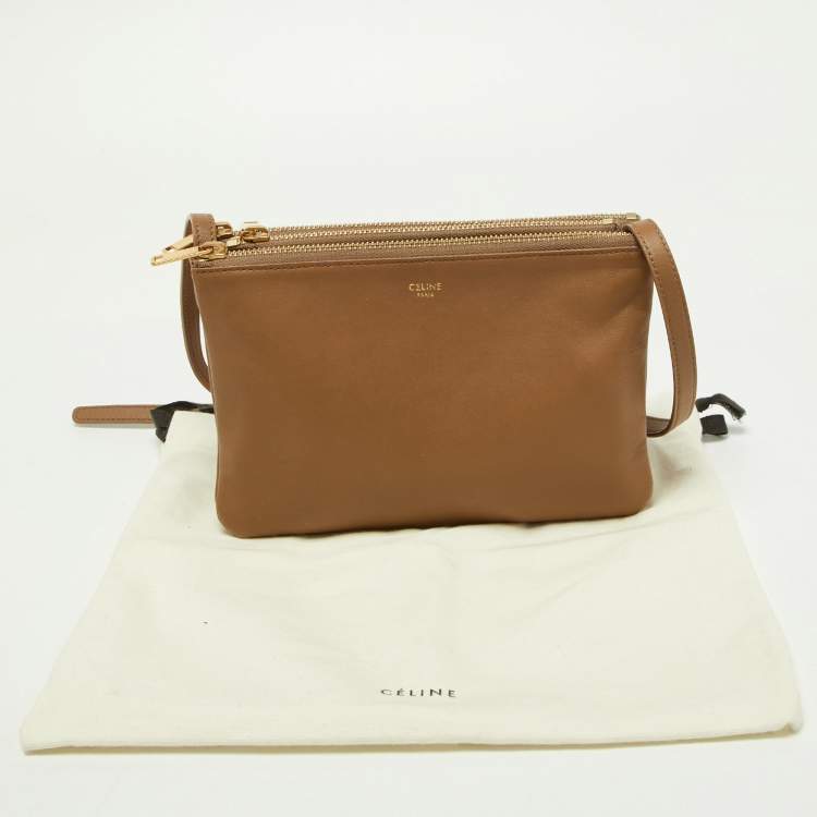 Pre Owned Celine Beige Leather Small Trio Crossbody Bag 