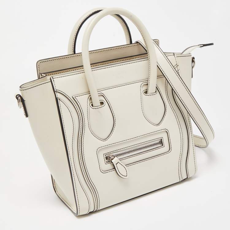 Pre Owned Céline White/Black Leather Nano Luggage Tote