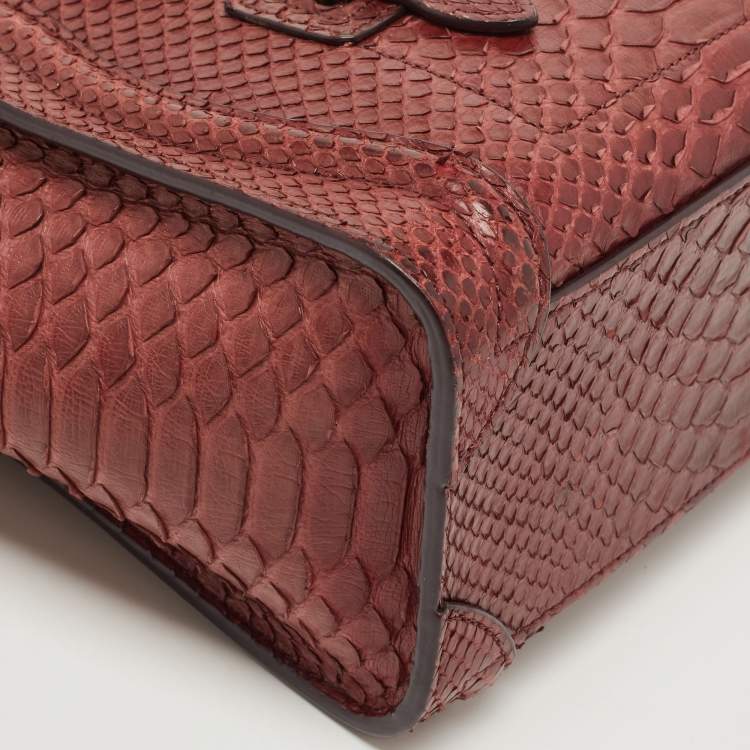 Pre Owned Celine Dark Burgundy Python Nano Luggage Tote