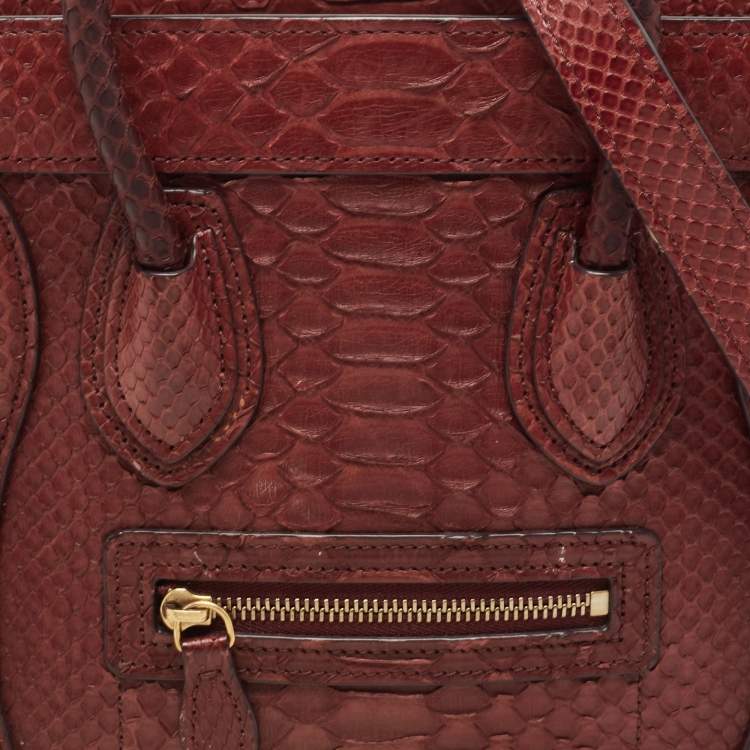 Pre Owned Celine Dark Burgundy Python Nano Luggage Tote