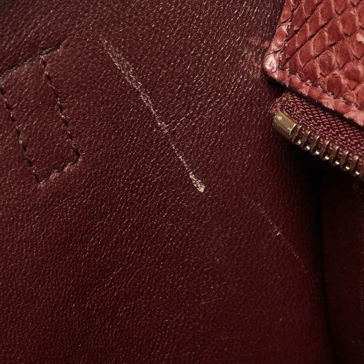 Pre Owned Celine Dark Burgundy Python Nano Luggage Tote