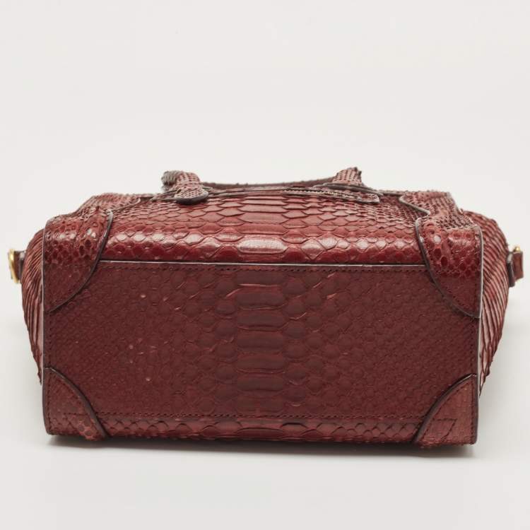 Pre Owned Celine Dark Burgundy Python Nano Luggage Tote