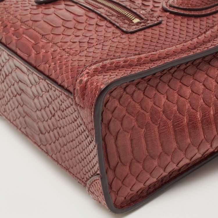 Pre Owned Celine Dark Burgundy Python Nano Luggage Tote