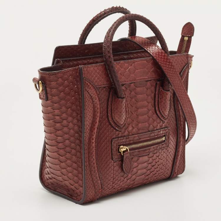 Pre Owned Celine Dark Burgundy Python Nano Luggage Tote