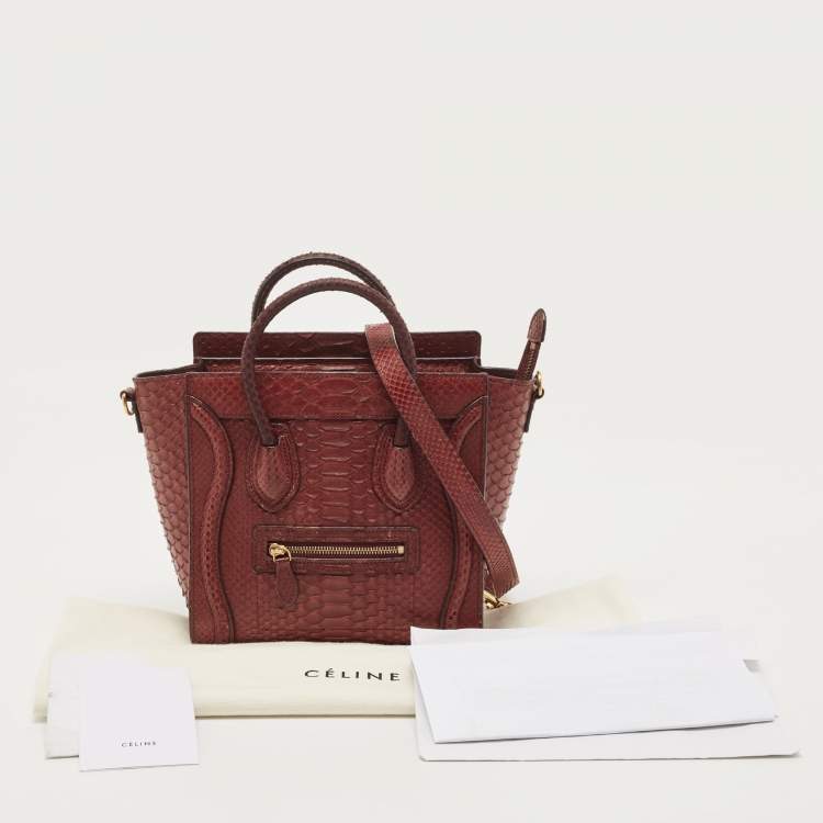Pre Owned Celine Dark Burgundy Python Nano Luggage Tote