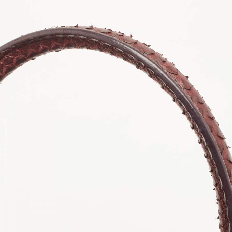Pre Owned Celine Dark Burgundy Python Nano Luggage Tote