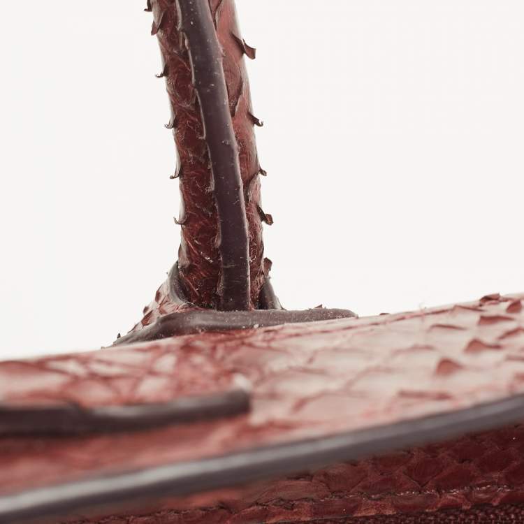 Pre Owned Celine Dark Burgundy Python Nano Luggage Tote