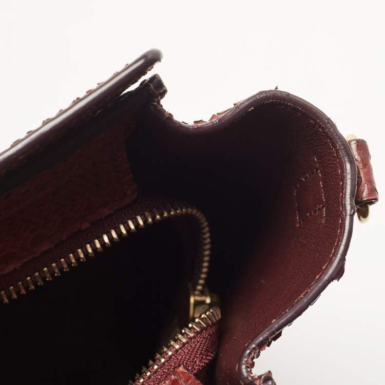 Pre Owned Celine Dark Burgundy Python Nano Luggage Tote