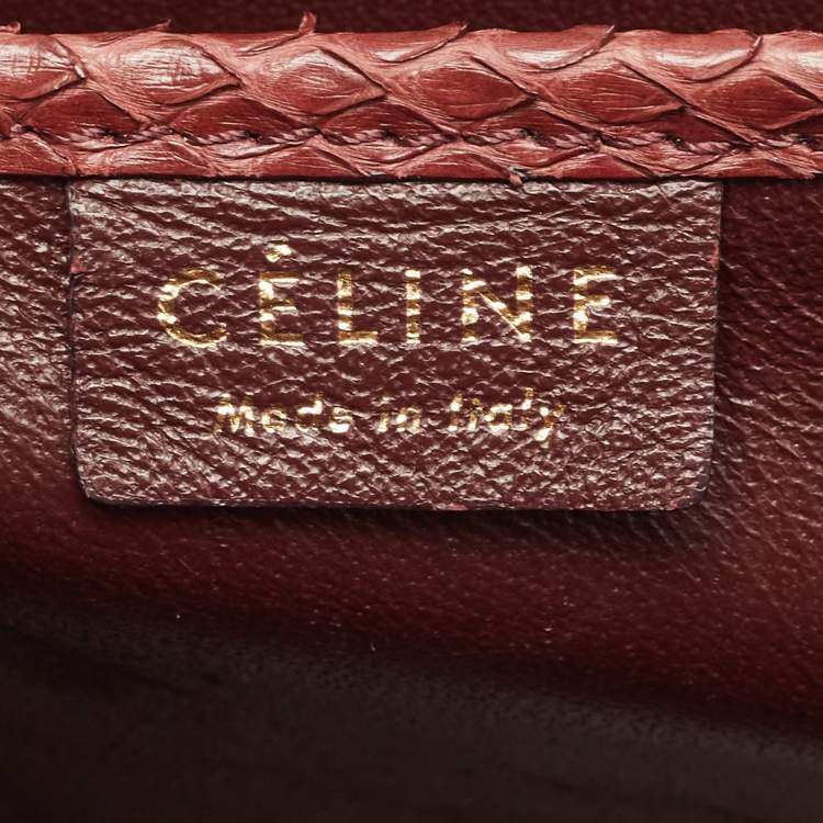 Pre Owned Celine Dark Burgundy Python Nano Luggage Tote