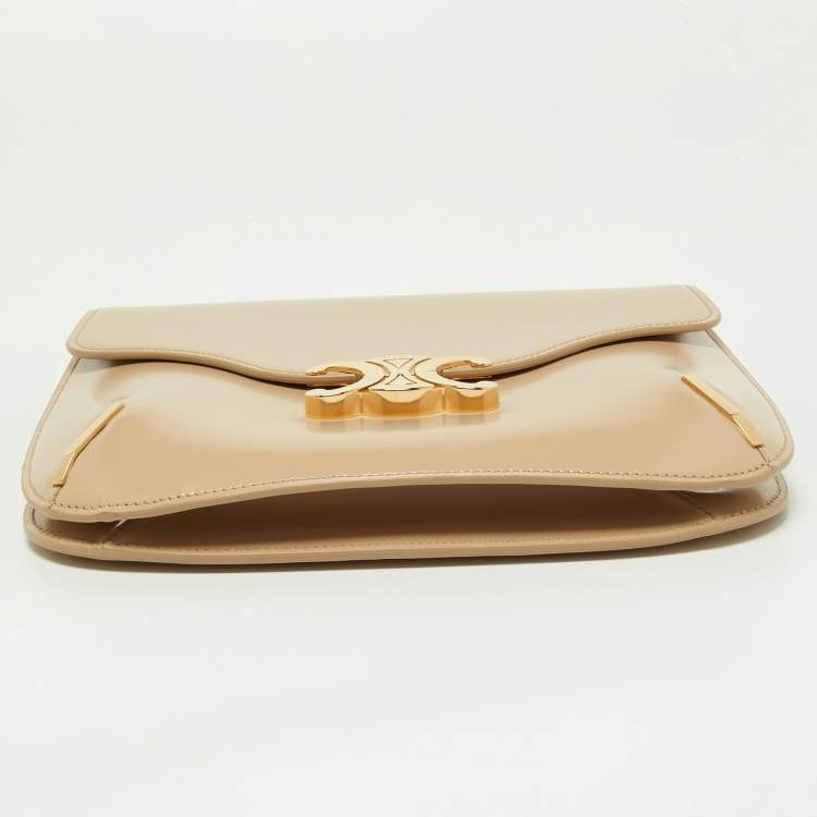 Pre Owned Celine Beige Leather Besace Triomphe Chain Bag