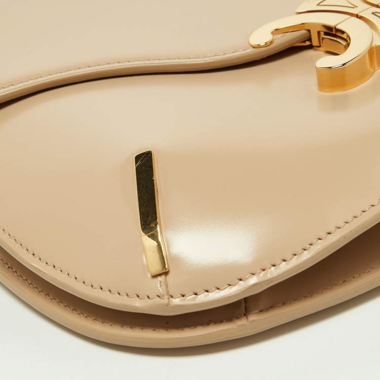 Pre Owned Celine Beige Leather Besace Triomphe Chain Bag