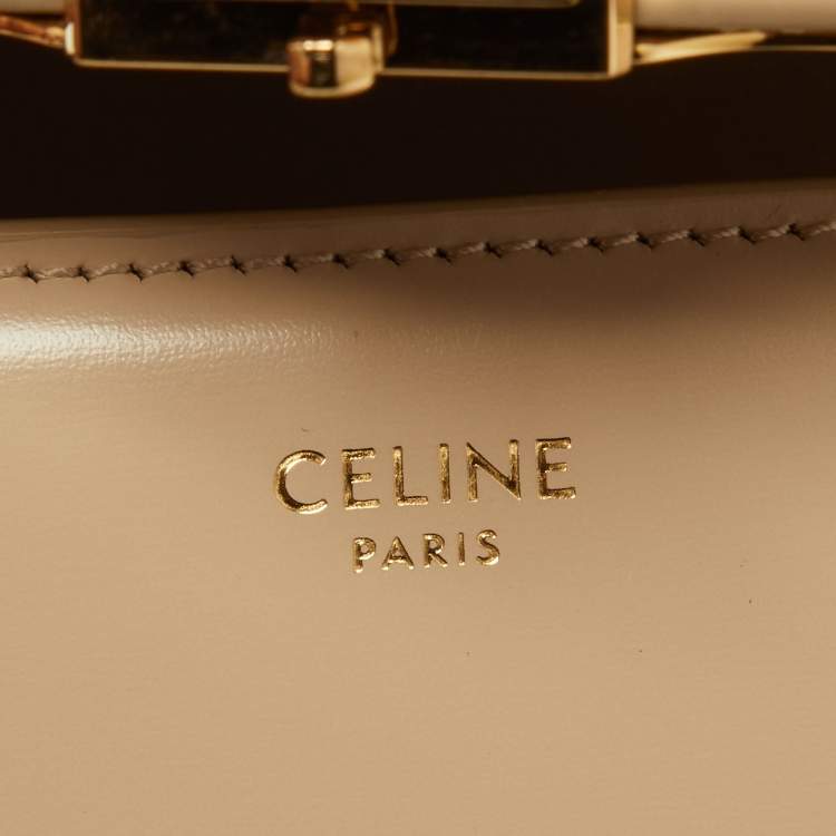 Pre Owned Celine Beige Leather Besace Triomphe Chain Bag