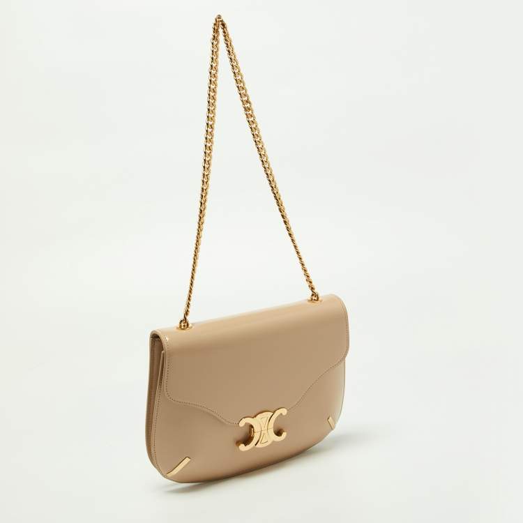 Pre Owned Celine Beige Leather Besace Triomphe Chain Bag