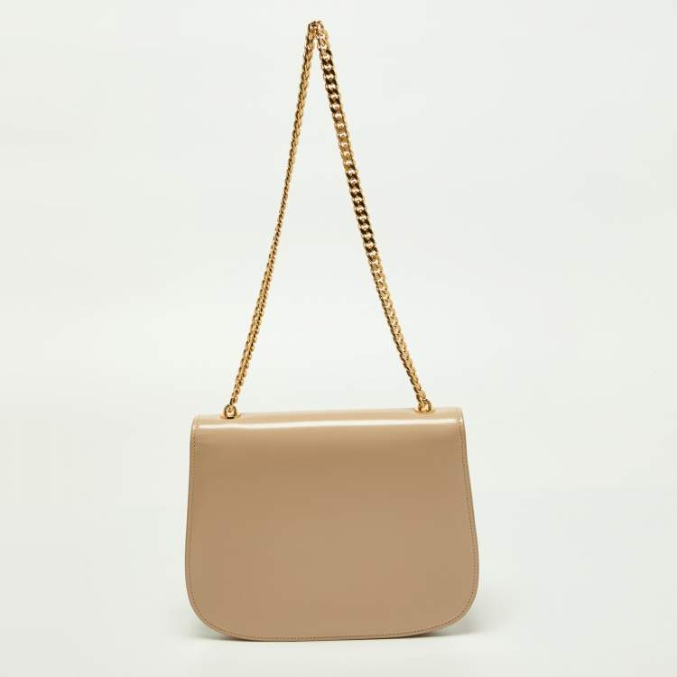 Pre Owned Celine Beige Leather Besace Triomphe Chain Bag