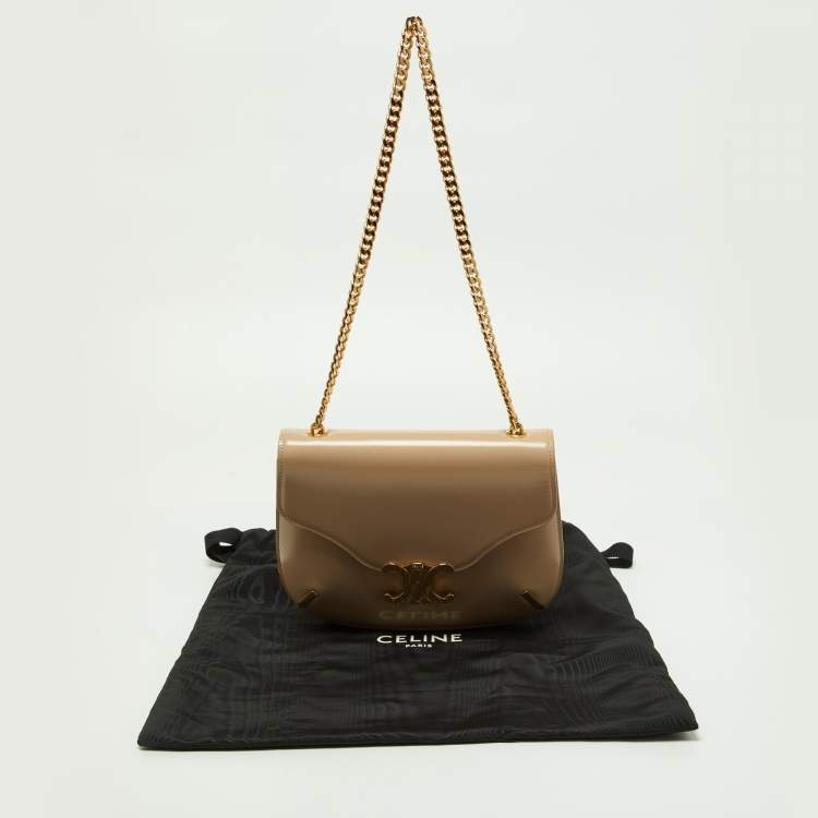 Pre Owned Celine Beige Leather Besace Triomphe Chain Bag