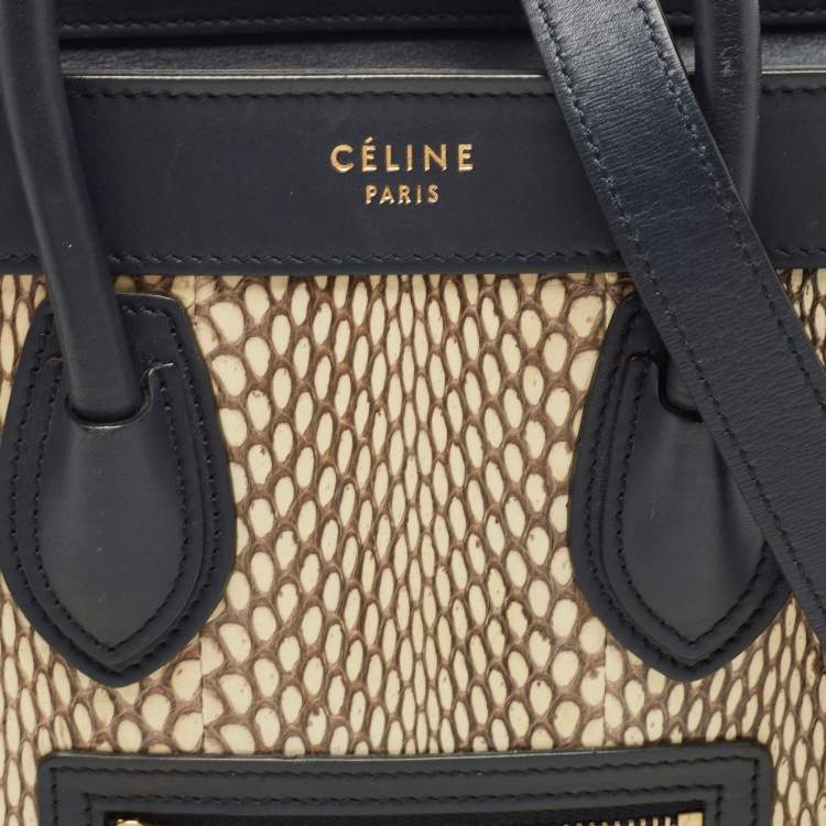 Pre Owned Celine Tricolor Leather and Watersnake Nano Luggage Tote