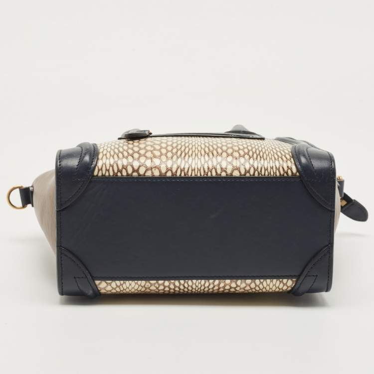 Pre Owned Celine Tricolor Leather and Watersnake Nano Luggage Tote