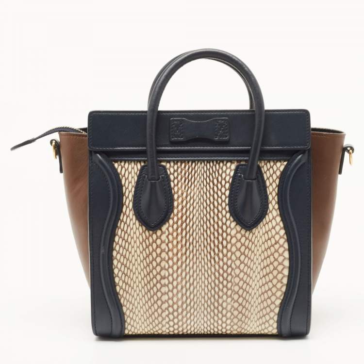 Pre Owned Celine Tricolor Leather and Watersnake Nano Luggage Tote