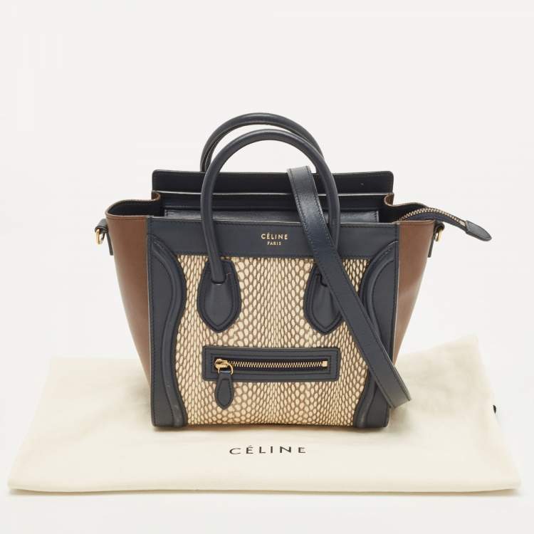 Pre Owned Celine Tricolor Leather and Watersnake Nano Luggage Tote