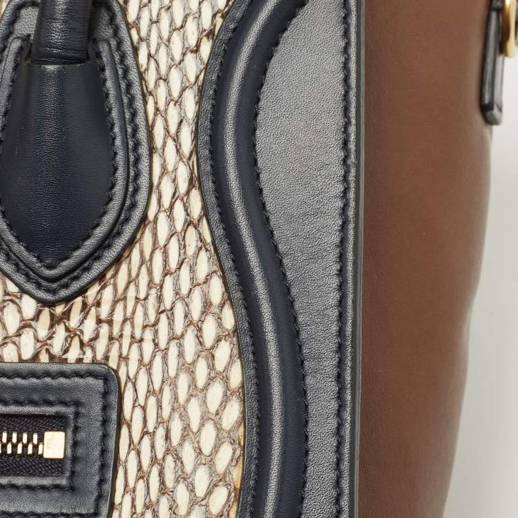 Pre Owned Celine Tricolor Leather and Watersnake Nano Luggage Tote