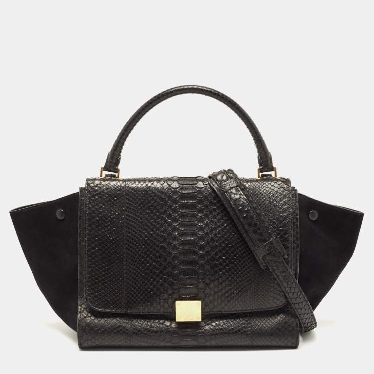 Celine Black Python and Suede Medium Trapeze Top Handle Bag Celine ...