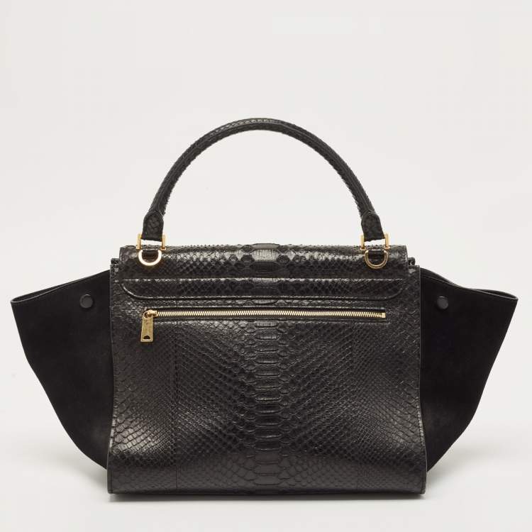 Pre Owned Celine Black Python and Suede Medium Trapeze Top Handle Bag