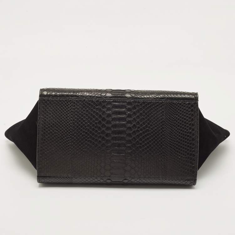 Pre Owned Celine Black Python and Suede Medium Trapeze Top Handle Bag