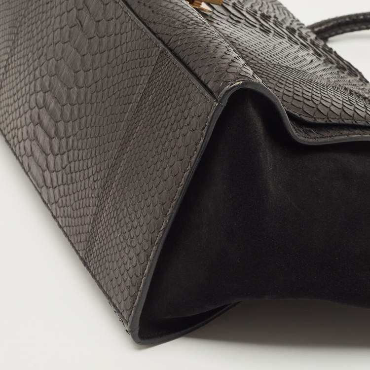 Pre Owned Celine Black Python and Suede Medium Trapeze Top Handle Bag