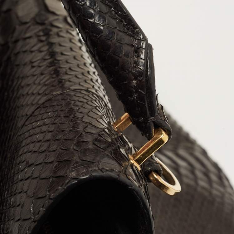 Pre Owned Celine Black Python and Suede Medium Trapeze Top Handle Bag
