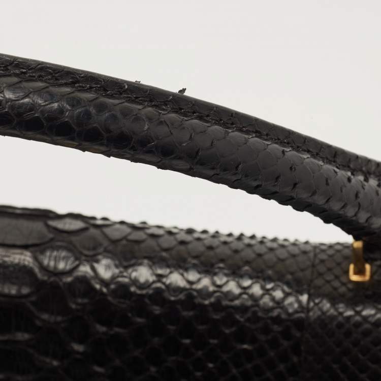 Pre Owned Celine Black Python and Suede Medium Trapeze Top Handle Bag